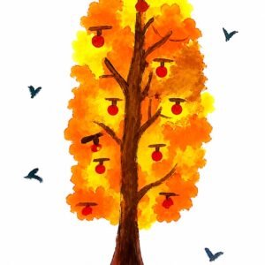 Autumn Tree with Birds